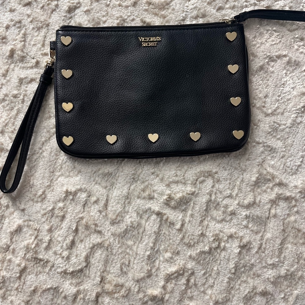 Victoria's Secret Black wristlet  with Gold Heart Details